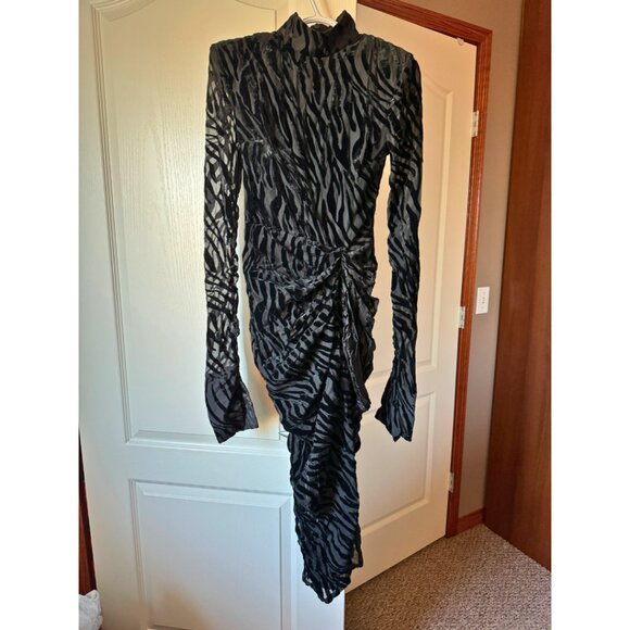 NWT Black Zebra Devore High Neck Draped Midi Dress - Picture 2 of 10